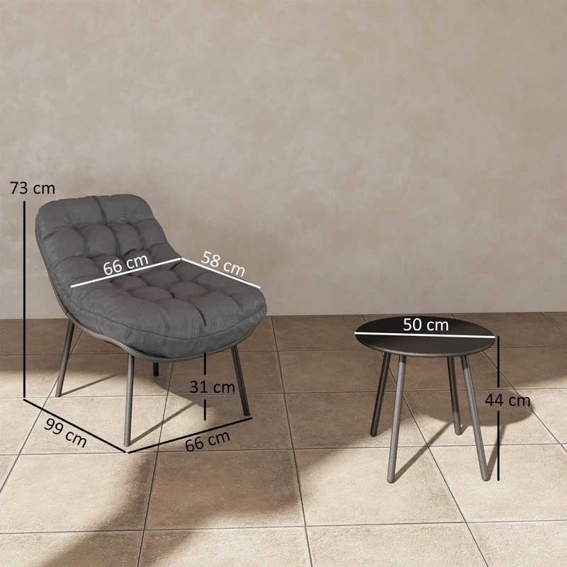 Salon de jardin 2 places balcon 66 x 99 x 73 cm coussins 15 cm assise enveloppante moderne cosy en résine tressée gris 21_0006020