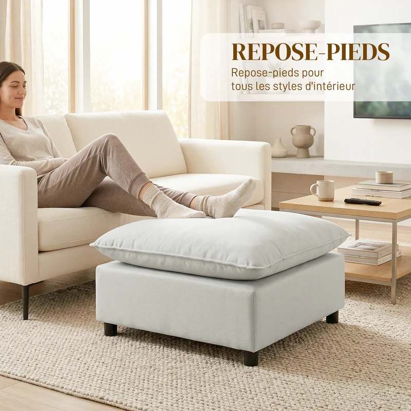 Pouf carré assise supplémentaire modulable 75 x 75 x 40 cm confort mousse design contemporain cosy salon en lin gris 21_0002993