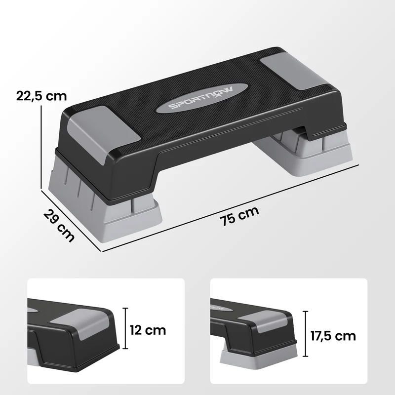 Plateforme d'aérobic 75 x 29 x 12/17.5/22.5 cm hauteur réglable charge maximale recommandée 250 kg moderne en PP gris 21_0006744