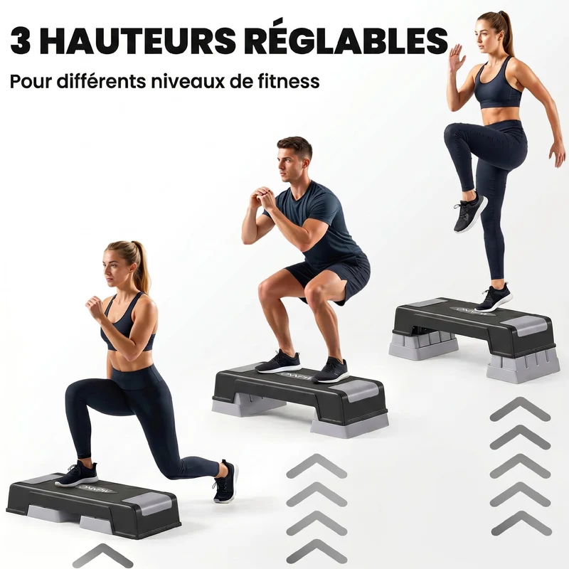 Plateforme d'aérobic 75 x 29 x 12/17.5/22.5 cm hauteur réglable charge maximale recommandée 250 kg moderne en PP gris 21_0006744