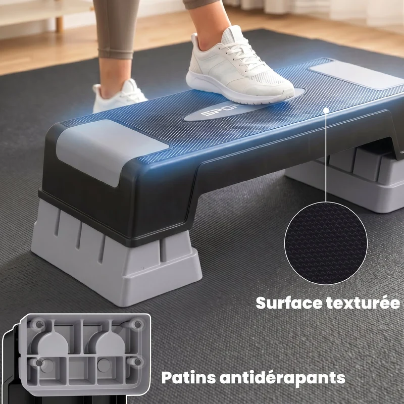 Plateforme d'aérobic 75 x 29 x 12/17.5/22.5 cm hauteur réglable charge maximale recommandée 250 kg moderne en PP gris 21_0006744