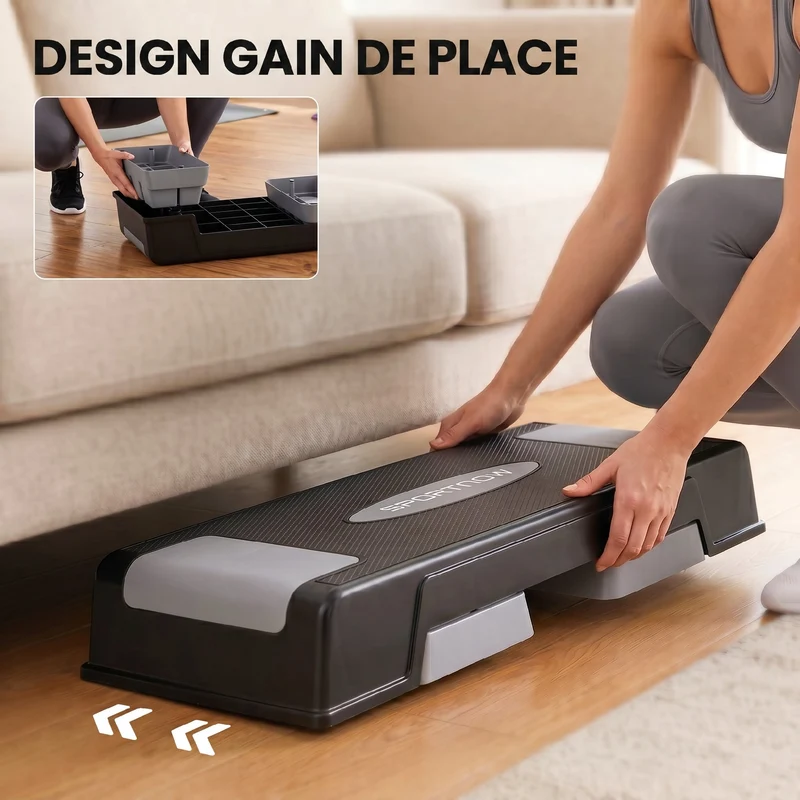 Plateforme d'aérobic 75 x 29 x 12/17.5/22.5 cm hauteur réglable charge maximale recommandée 250 kg moderne en PP gris 21_0006744