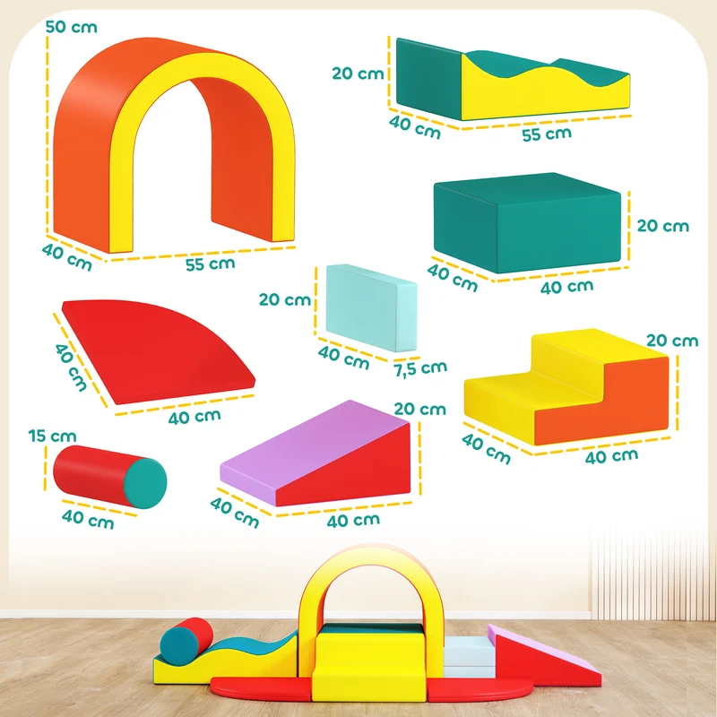 Parcours motricité pour bébé modulable 10 pièces 152 x 82 x 70 cm antidérapant lavable moderne scandinave en PU gris 21_0000739