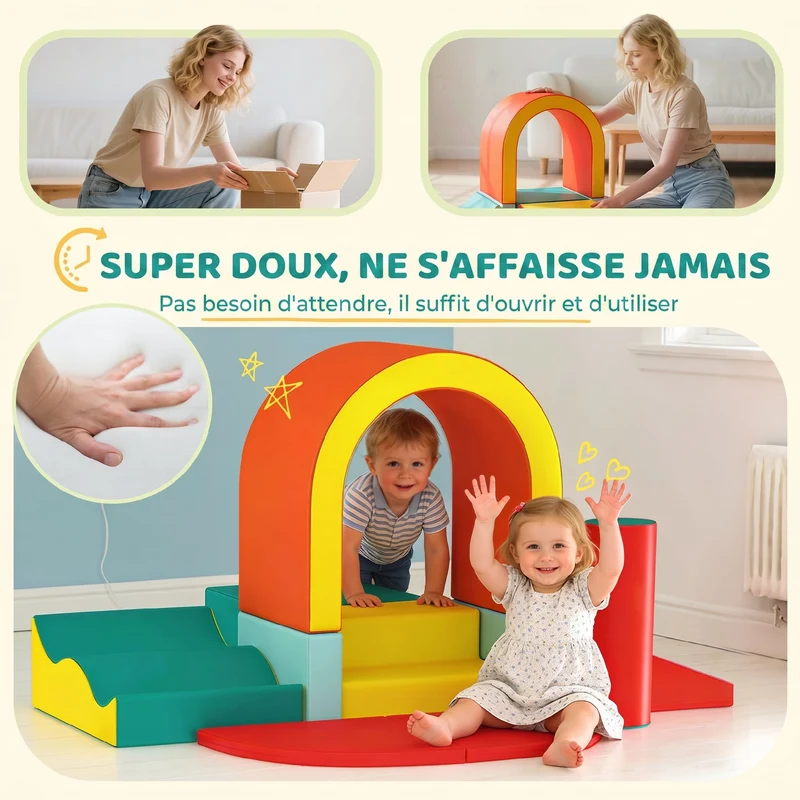Parcours motricité pour bébé modulable 10 pièces 152 x 82 x 70 cm antidérapant lavable moderne scandinave en PU gris 21_0000739