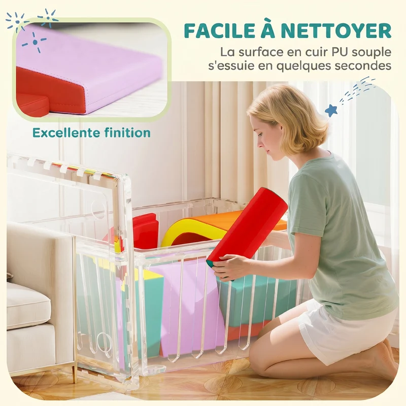 Parcours motricité pour bébé modulable 10 pièces 152 x 82 x 70 cm antidérapant lavable moderne scandinave en PU gris 21_0000739