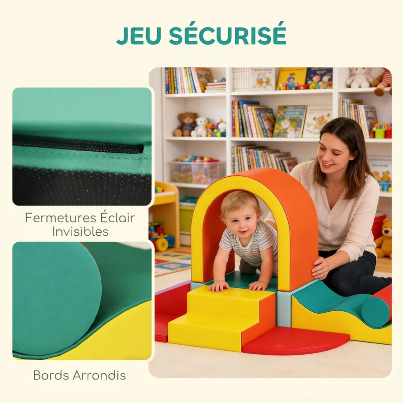 Parcours motricité pour bébé modulable 10 pièces 152 x 82 x 70 cm antidérapant lavable moderne scandinave en PU gris 21_0000739