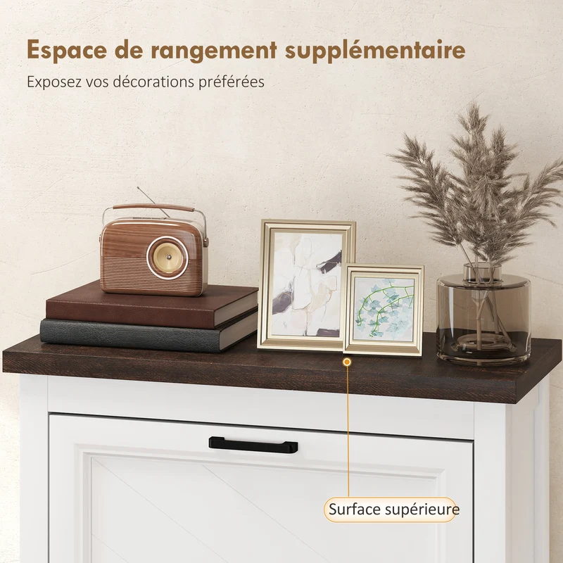 Meuble à chaussures d'entrée étroit 60 x 26.5 x 133.7 cm rangement modulable gain de place style rustique en MDF blanc 21_0002810
