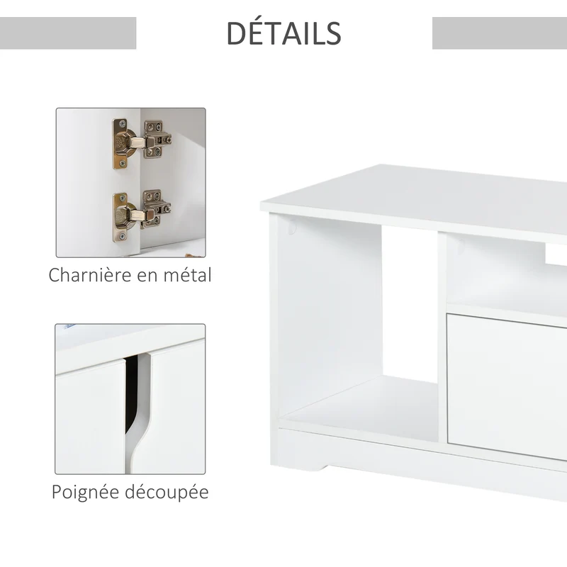 Meuble télévision bas 120 x 30 x 41 cm compact épuré trois niches placard double porte en panneaux de particules blanc 21_0001827