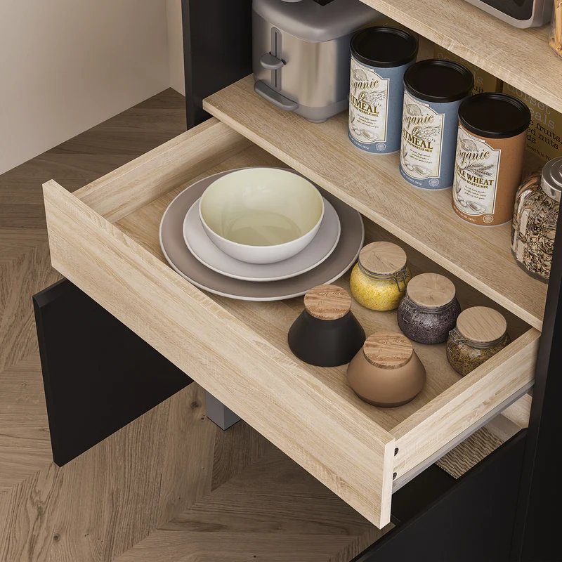 Meuble micro-ondes buffet cuisine 60 x 40 x 131 cm compact rangements sécurisé scandinave en panneau de particules noir 21_0003196