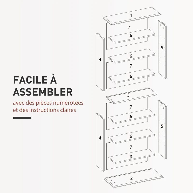 Meuble de rangement cds dvd 58 x 24 x 126,3 cm 8 compartiments 6 étagères réglables épuré en panneau de particules gris 21_0002519