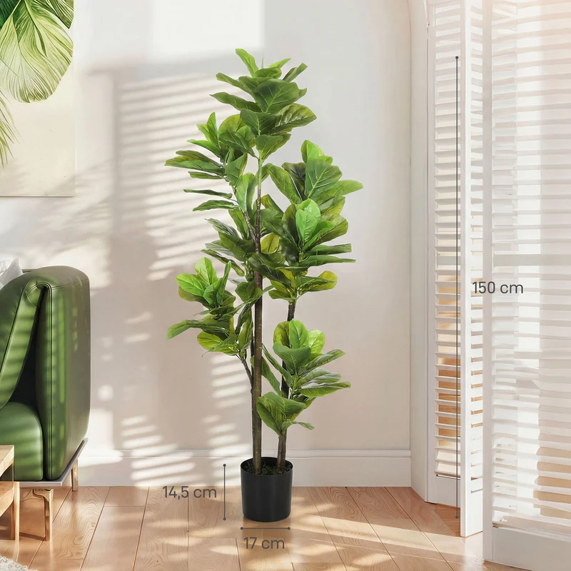 Lot de deux plantes artificielles intérieures figuier lyre 150 cm entretien minimal contemporain salon en ciment vert 21_0001318