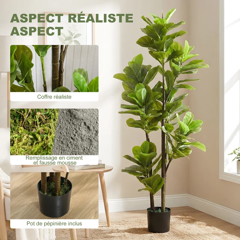 Lot de deux plantes artificielles intérieures figuier lyre 150 cm entretien minimal contemporain salon en ciment vert 21_0001318