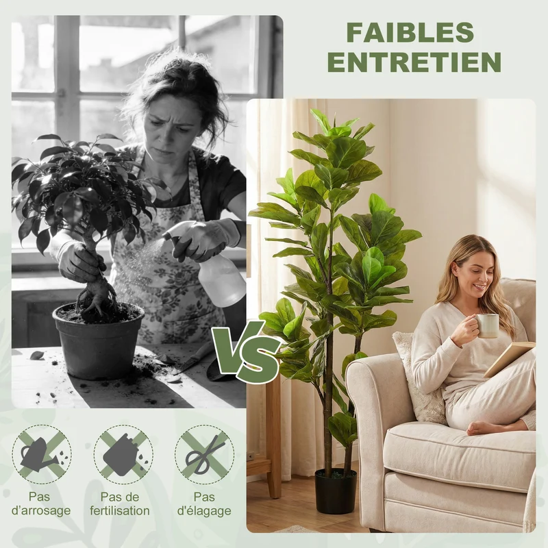 Lot de deux plantes artificielles intérieures figuier lyre 150 cm entretien minimal contemporain salon en ciment vert 21_0001318