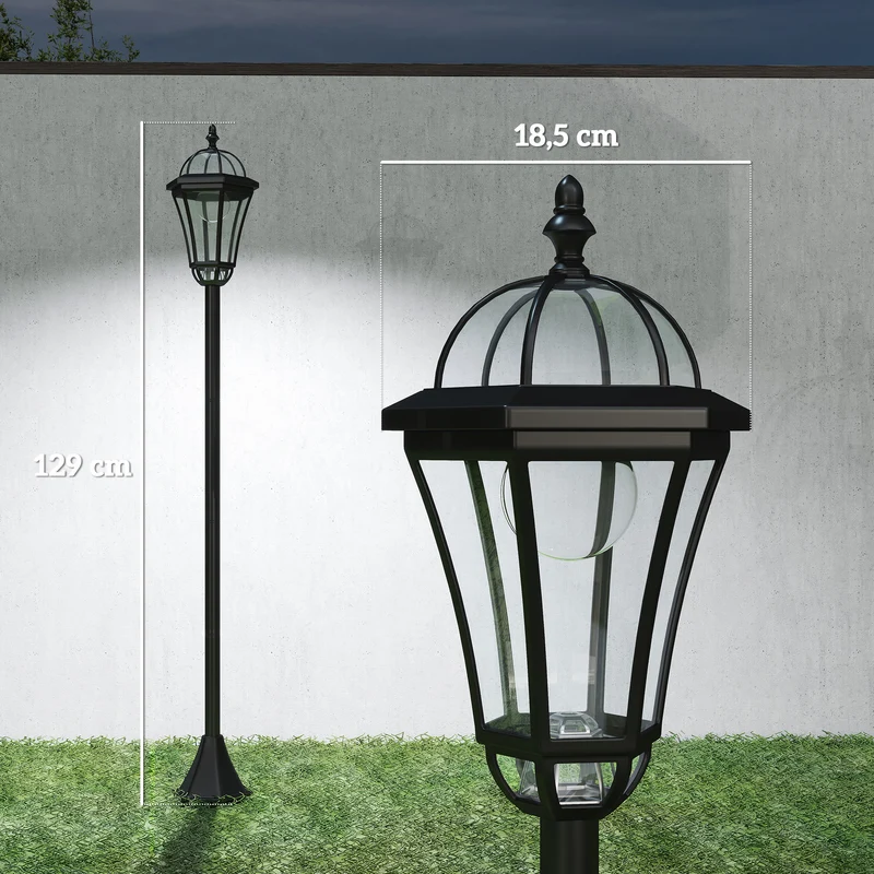 Lot de 2 lampadaires solaires d'extérieur jardin 18,5 x 129 cm éclairage automatique économique classique en abs noir 21_0006993
