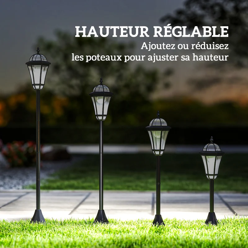Lot de 2 lampadaires solaires d'extérieur jardin 18,5 x 129 cm éclairage automatique économique classique en abs noir 21_0006993