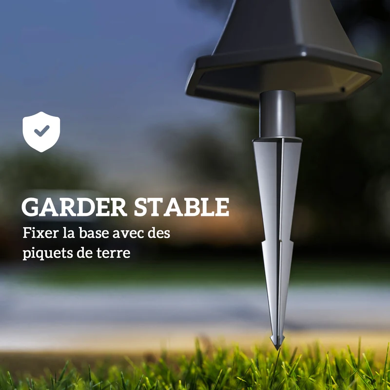 Lot de 2 lampadaires solaires d'extérieur jardin 18,5 x 129 cm éclairage automatique économique classique en abs noir 21_0006993