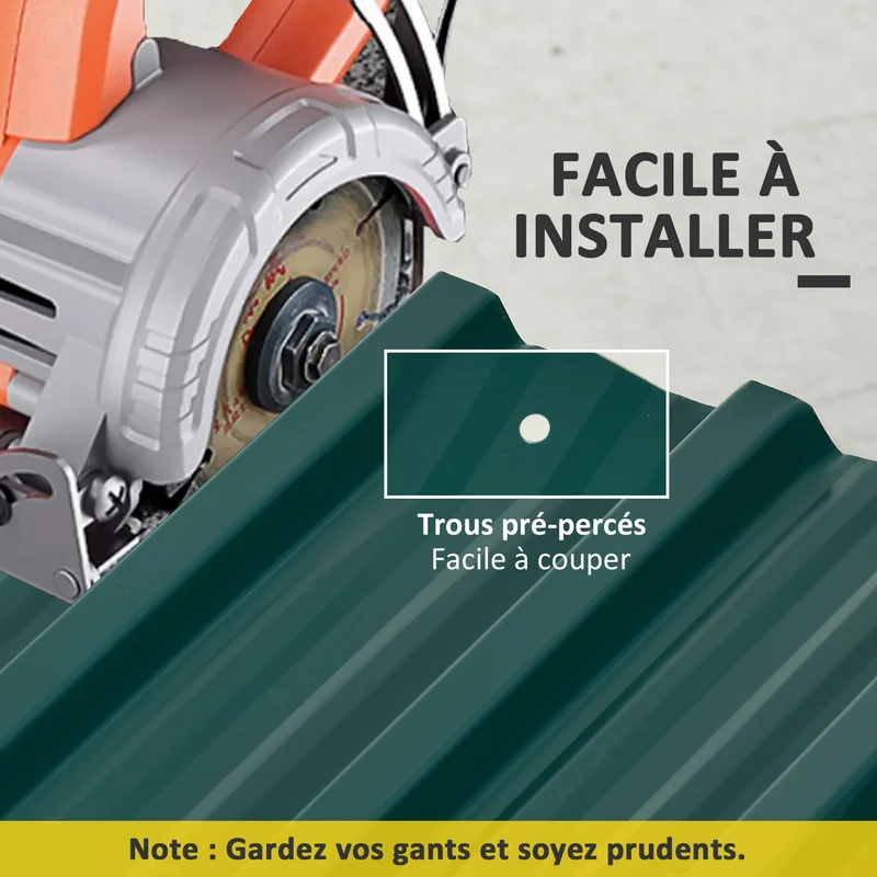 Lot de 12 panneaux bardage 129 x 45 cm prépercés résistants intempéries pour hangar industriel en acier galvanisé vert 21_0005412
