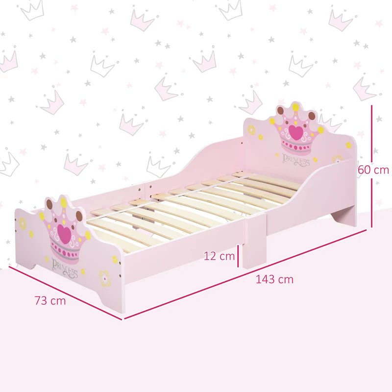 Lit enfant princesse 143 x 73 x 60 cm sommier inclus protection latérale très basse décoratif contemporain en MDF rose 21_0000136