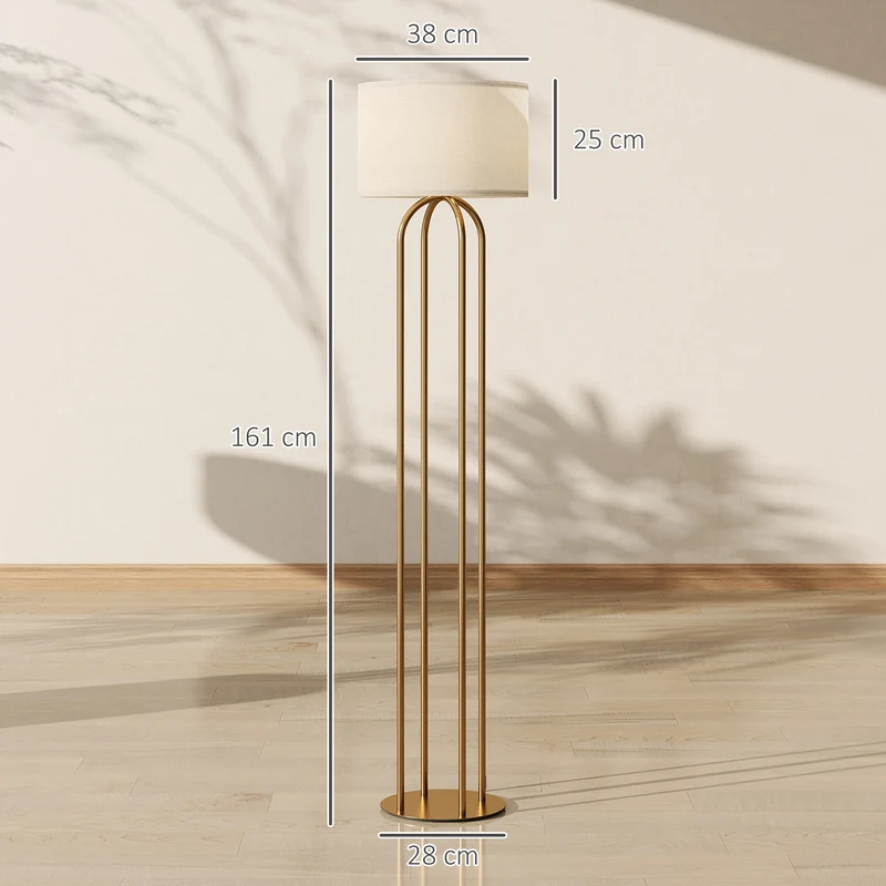 Lampadaire sur pied salon 38 x 161 cm diffuse lumière chaleureuse interrupteur au pied style scandinave en métal doré 21_0007065