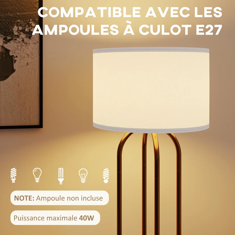 Lampadaire sur pied salon 38 x 161 cm diffuse lumière chaleureuse interrupteur au pied style scandinave en métal doré 21_0007065