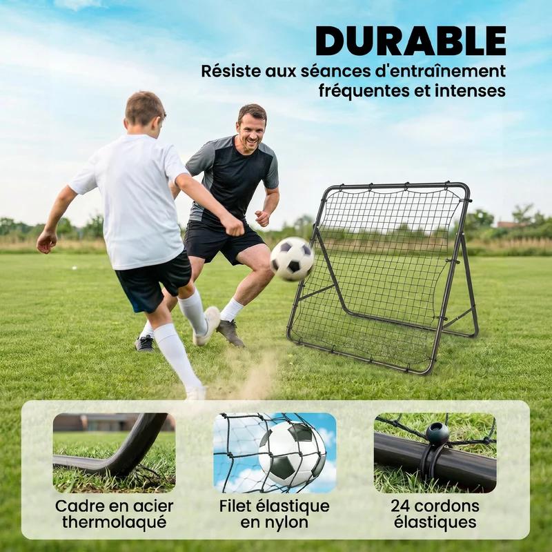 Filet de rebond football entraînement solo 120 x 73 x 112 cm 5 angles réglables cible précision pliable moderne tendance en acier noir 21_0006633
