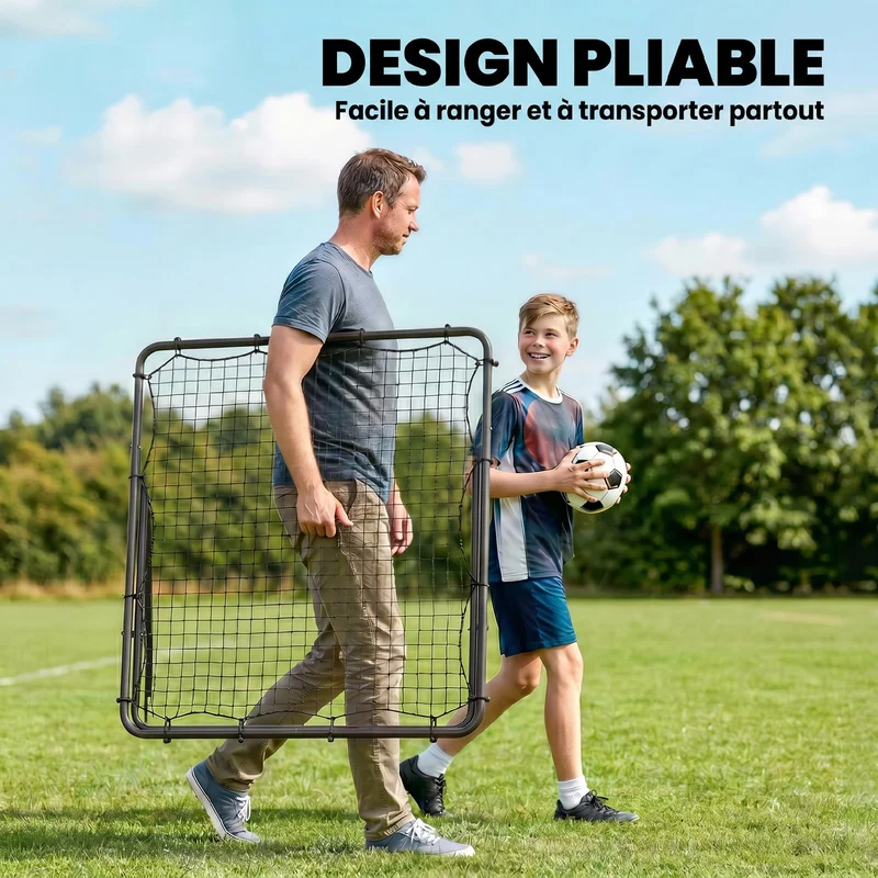 Filet de rebond football entraînement solo 120 x 73 x 112 cm 5 angles réglables cible précision pliable moderne tendance en acier noir 21_0006633