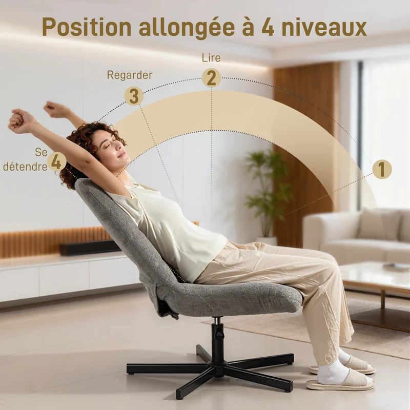 Fauteuil salon avec repose-pieds 66 x 80 x 93-104 cm 4 positions inclinable pivotant 360° design cosy en velours gris 21_0003610