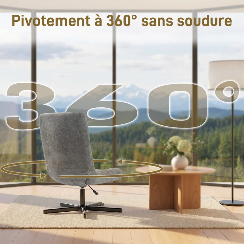 Fauteuil salon avec repose-pieds 66 x 80 x 93-104 cm 4 positions inclinable pivotant 360° design cosy en velours gris 21_0003610