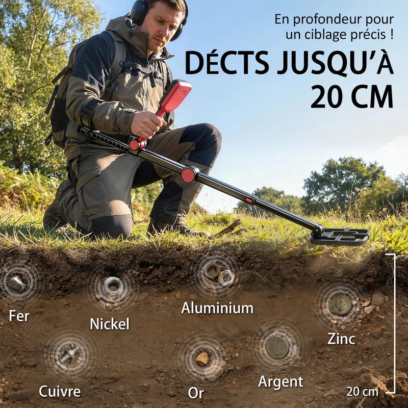Détecteur de métaux portable pliable 139 x 26 x 30 cm 4 modes détection haute précision moderne pour jardin en abs noir 21_0004434