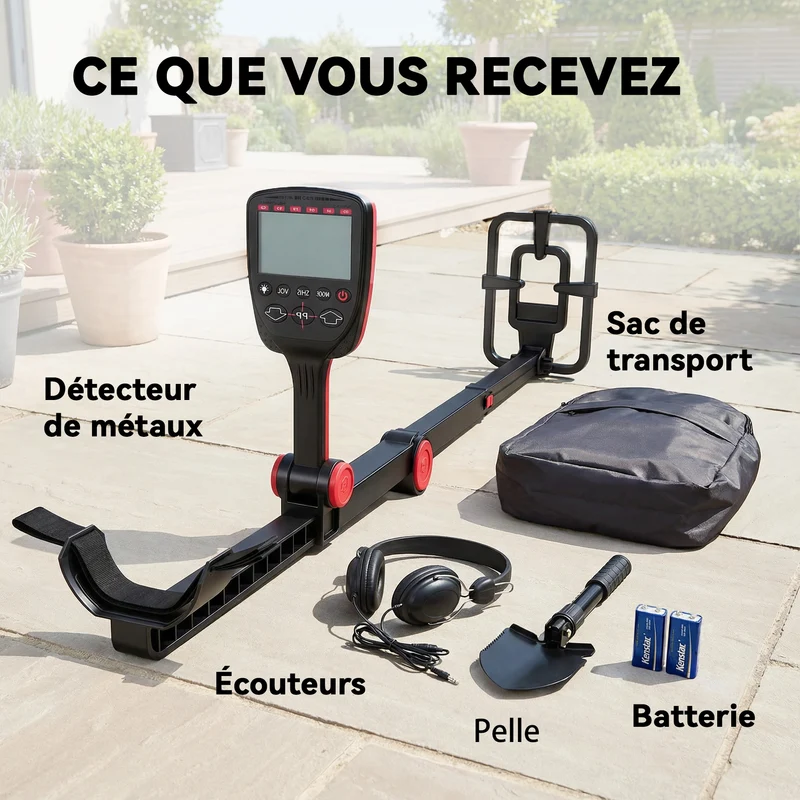 Détecteur de métaux portable pliable 139 x 26 x 30 cm 4 modes détection haute précision moderne pour jardin en abs noir 21_0004434