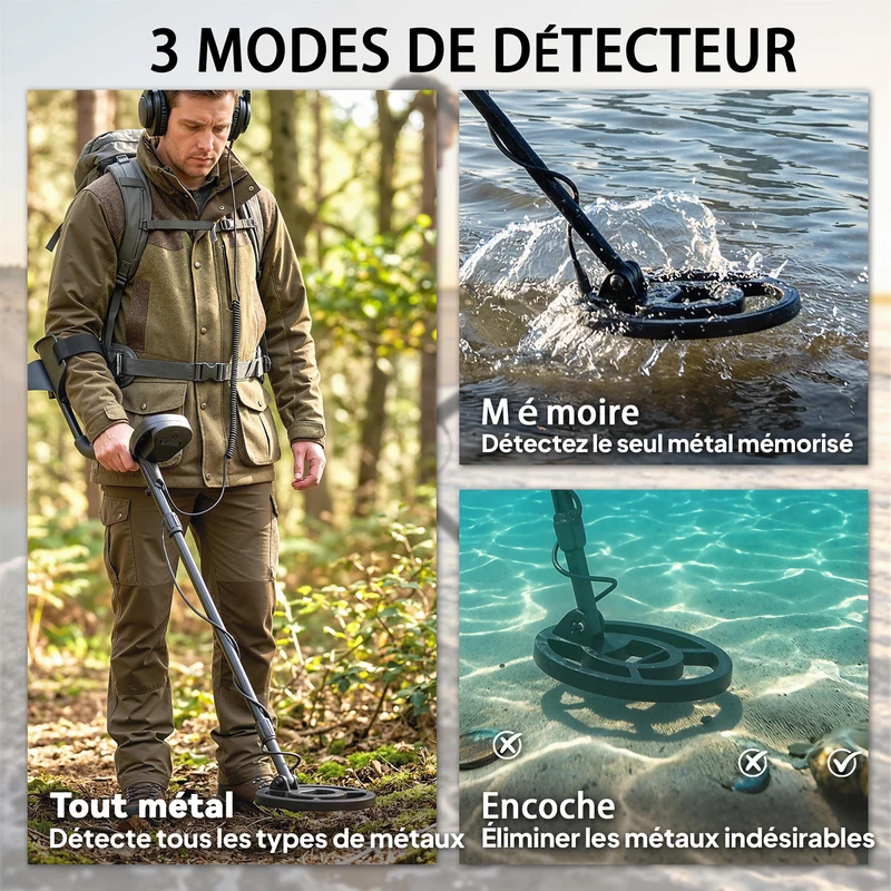 Détecteur de métaux 106 x 22 x 30 cm détection 18 cm manche réglable bobine étanche moderne compact en aluminium noir 21_0004433