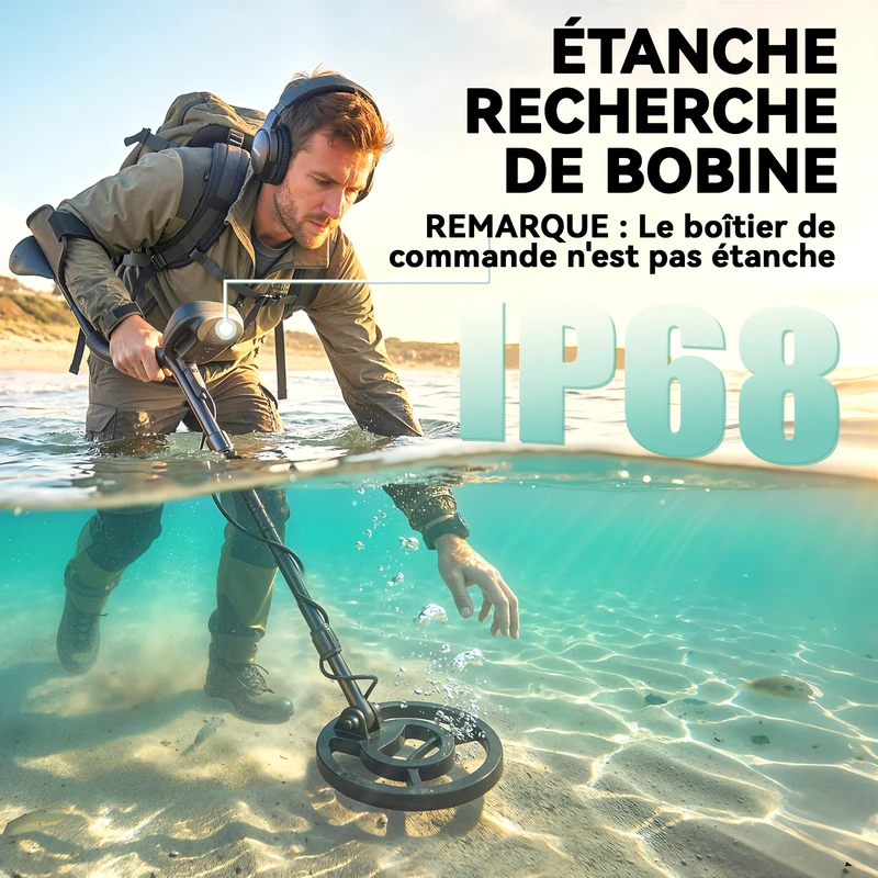 Détecteur de métaux 106 x 22 x 30 cm détection 18 cm manche réglable bobine étanche moderne compact en aluminium noir 21_0004433