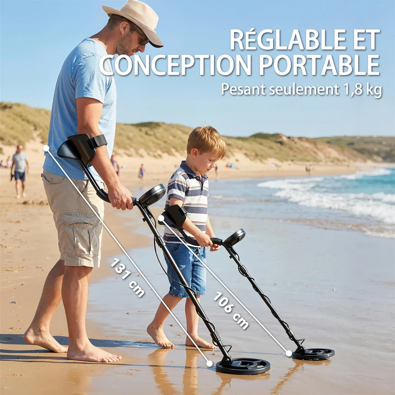 Détecteur de métaux 106 x 22 x 30 cm détection 18 cm manche réglable bobine étanche moderne compact en aluminium noir 21_0004433