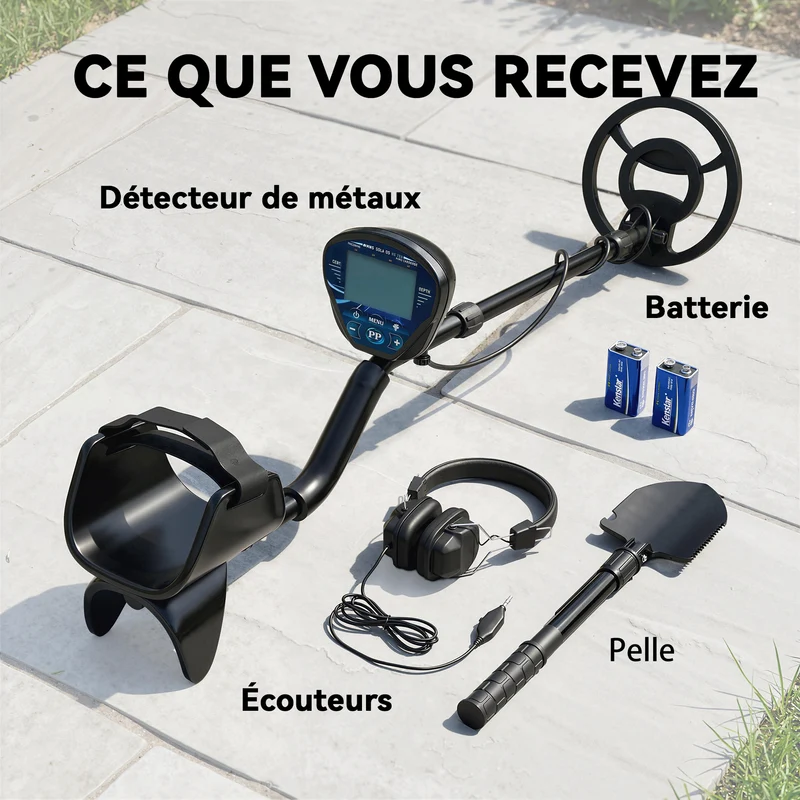 Détecteur de métaux 106 x 22 x 30 cm détection 18 cm manche réglable bobine étanche moderne compact en aluminium noir 21_0004433