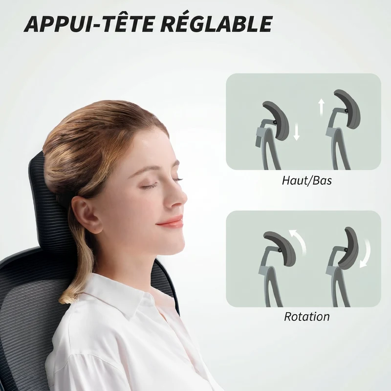 Chaise de bureau ergonomique appui-tête soutien lombaire réglable 64 x 63 x 115-125 cm confort moderne en maille noire 21_0006284