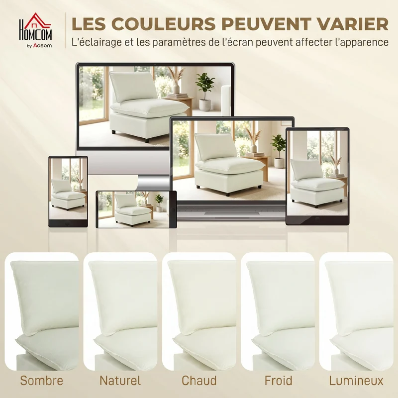 Canapé 1 place compact 74 x 85 x 78 cm assise profonde 62 cm rembourrage haute densité moderne minimaliste en lin crème 21_0003644