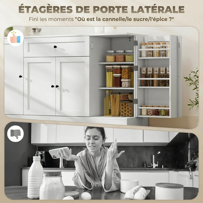 Buffet de rangement 140 x 40 x 80 cm tiroir spacieux et étagères réglables style contemporain épuré salon en MDF blanc 21_0003403
