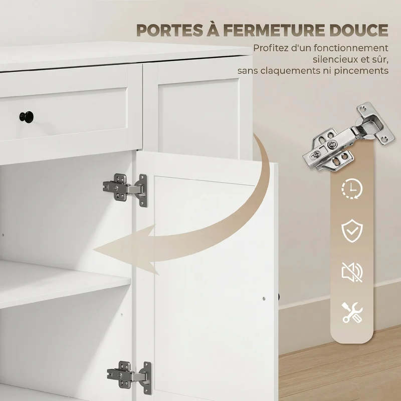 Buffet de rangement 140 x 40 x 80 cm tiroir spacieux et étagères réglables style contemporain épuré salon en MDF blanc 21_0003403