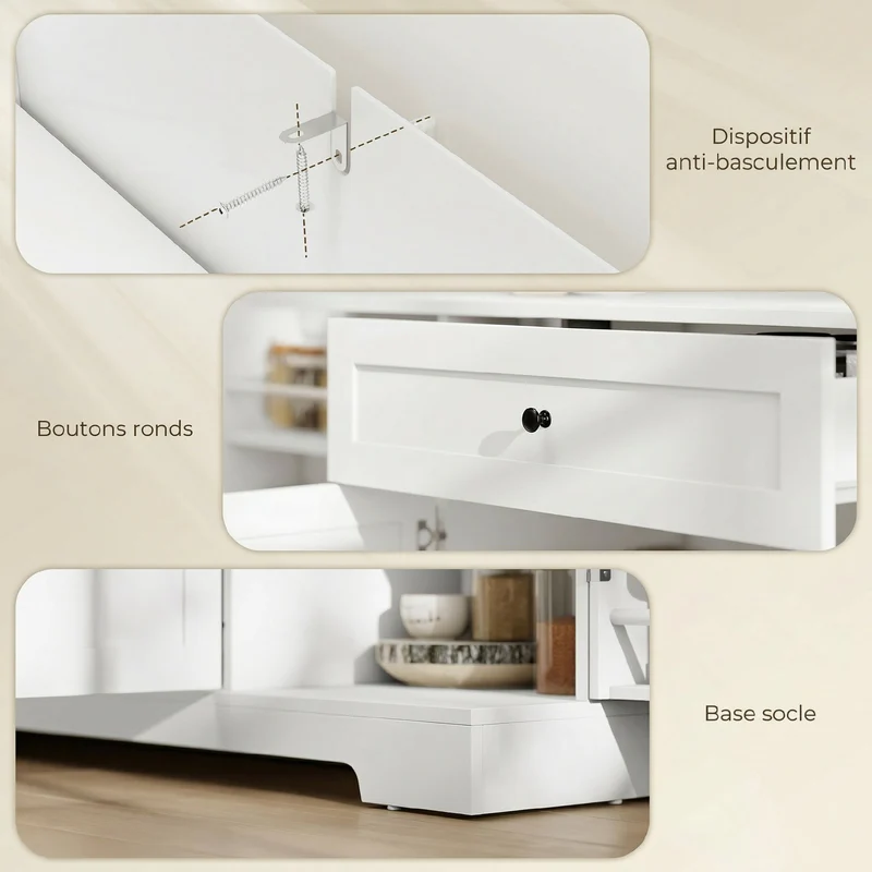 Buffet de rangement 140 x 40 x 80 cm tiroir spacieux et étagères réglables style contemporain épuré salon en MDF blanc 21_0003403