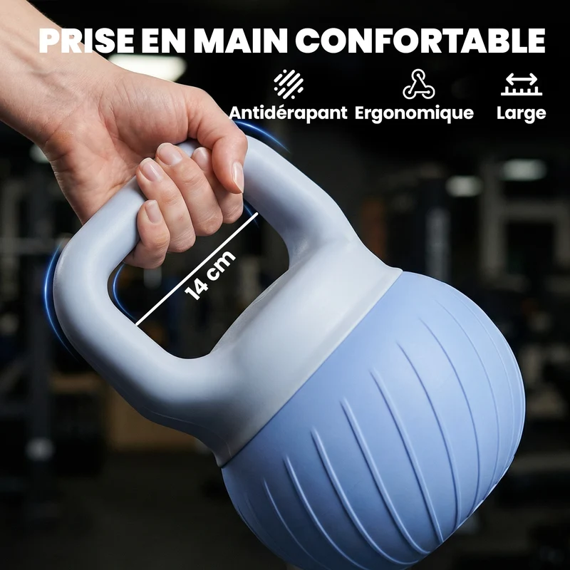 Boule de musculation 10 kg 24 x 24 x 32 cm prise antidérapante poignée ergonomique moderne design en plastique bleu 21_0006895
