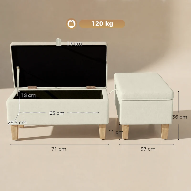 Banc de rangement bout de lit 71 x 37 x 36 cm assise rembourrée grand rangement style scandinave épuré en polyester beige 21_0002863