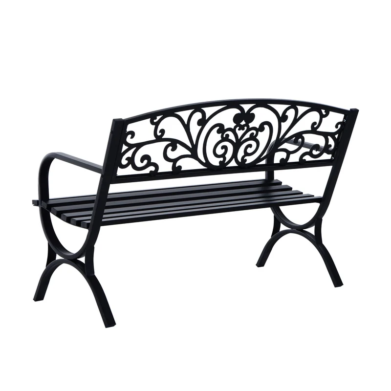 Banc de jardin terrasse extérieur 2 places 127 x 60 x 85 cm confortable accoudoirs arrondis design épuré en métal noir 21_0004554