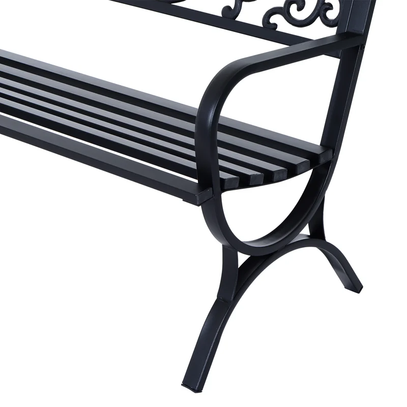 Banc de jardin terrasse extérieur 2 places 127 x 60 x 85 cm confortable accoudoirs arrondis design épuré en métal noir 21_0004554