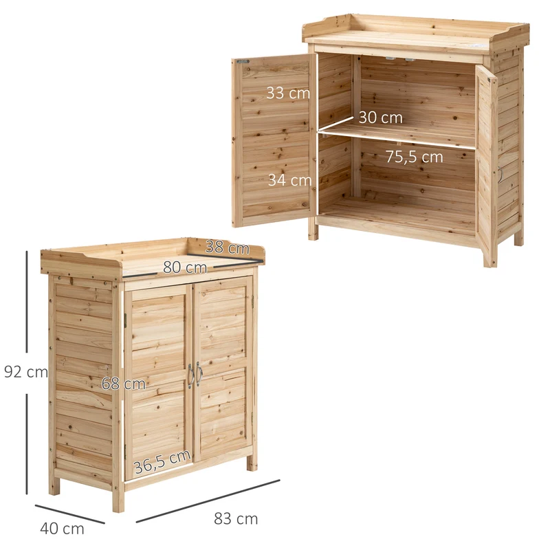 Armoire de jardin surélevée 83 x 40 x 92 cm avec étagère intérieure et double porte pratique rustique en bois naturel 21_0004680