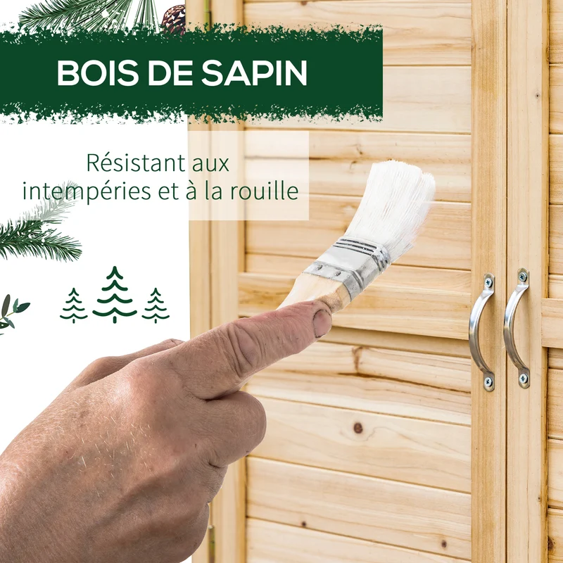 Armoire de jardin surélevée 83 x 40 x 92 cm avec étagère intérieure et double porte pratique rustique en bois naturel 21_0004680