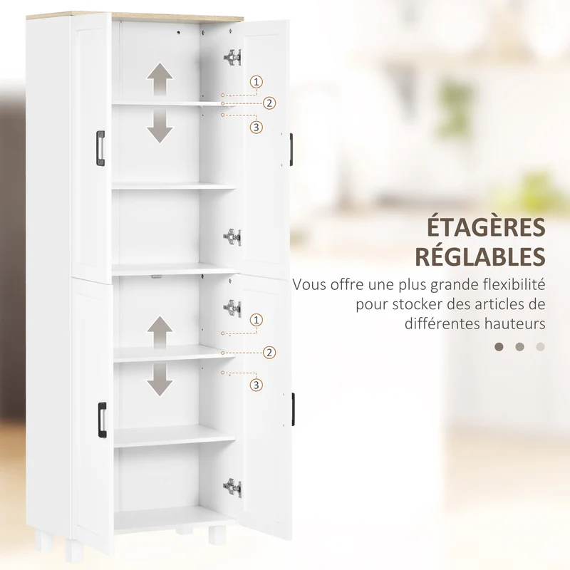 Armoire de cuisine haute 60 x 30 x 170,5 cm 6 étagères réglables anti basculement moderne en panneau de particules blanc 21_0002350