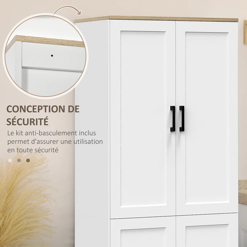 Armoire de cuisine haute 60 x 30 x 170,5 cm 6 étagères réglables anti basculement moderne en panneau de particules blanc 21_0002350