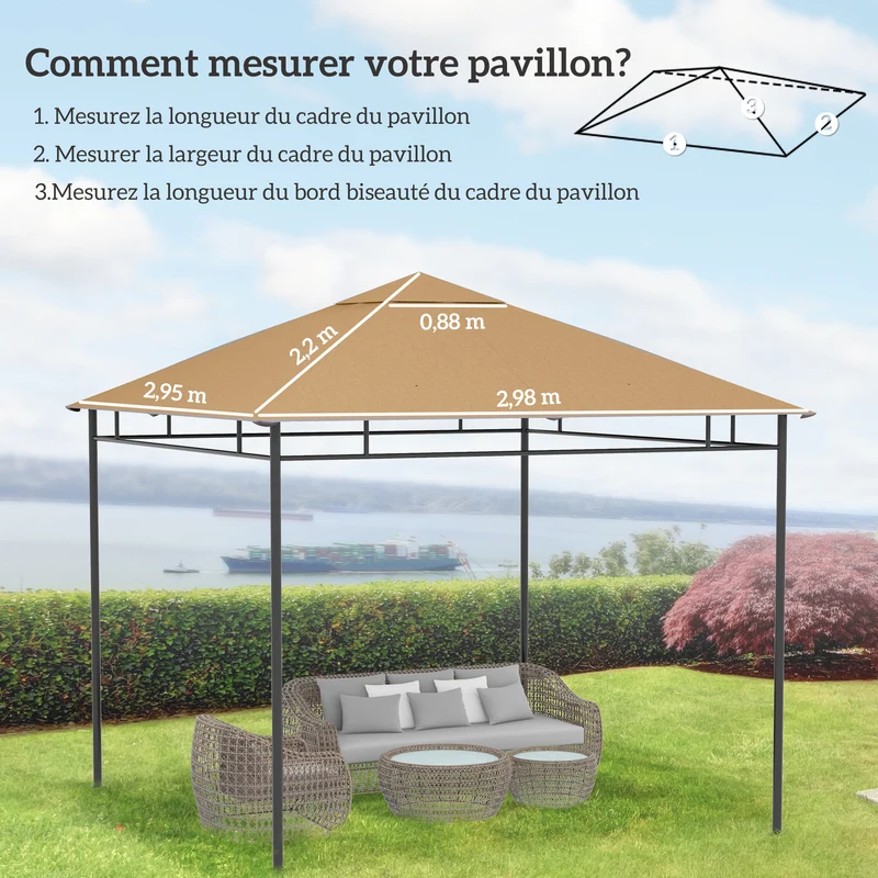 Toile de rechange pour pavillon 298 x 295 cm protection anti uv ventilation anti gouttes style épuré en polyester beige 21_0004757