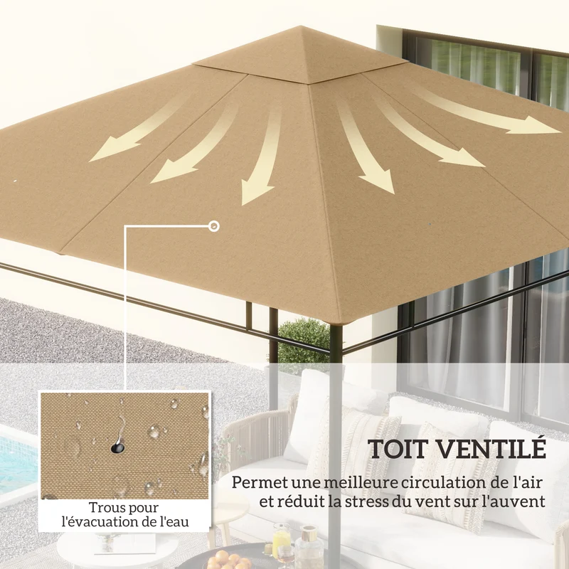 Toile de rechange pour pavillon 298 x 295 cm protection anti uv ventilation anti gouttes style épuré en polyester beige 21_0004757
