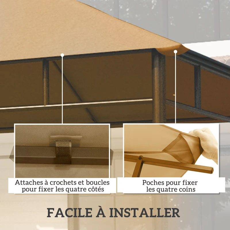 Toile de rechange pour pavillon 298 x 295 cm protection anti uv ventilation anti gouttes style épuré en polyester beige 21_0004757
